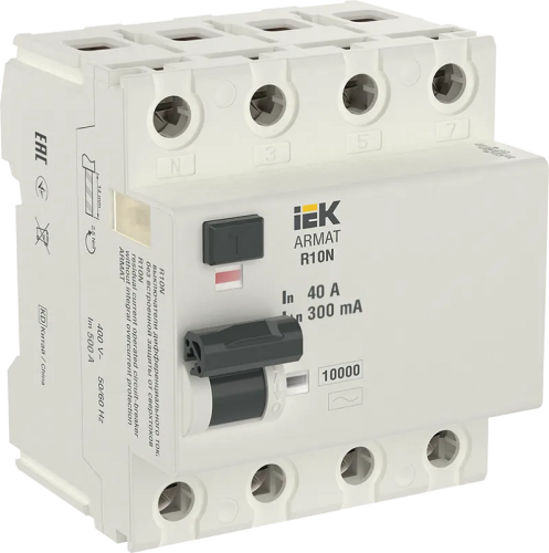 Выключатель дифференциального тока УЗО IEK ARMAT R10N 4п 40А 300мА 10кА тип A картинка