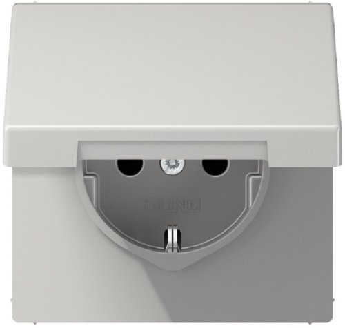 Розетка с заземлением без рамки Jung LS990 1-м. крышка шторки для IP44 серый картинка