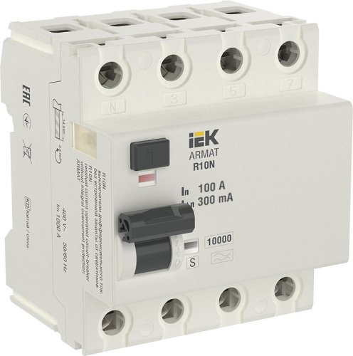 Выключатель дифференциального тока УЗО IEK ARMAT R10N 4п 100А 300мА 10кА тип A картинка