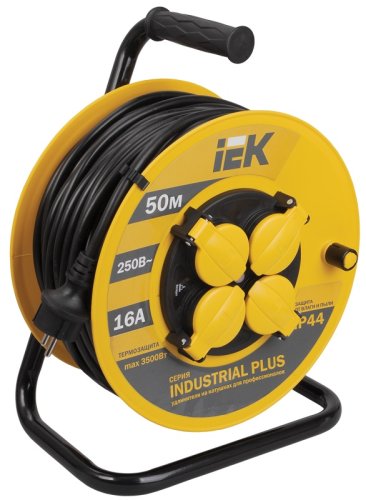 Удлинитель на катушке с заземлением IEK Industrial Plus 4х50м 16А 3500Вт IP44 картинка 