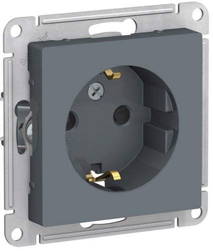 Розетка с заземлением без рамки Systeme Electric AtlasDesign 1-м. шторки грифель картинка