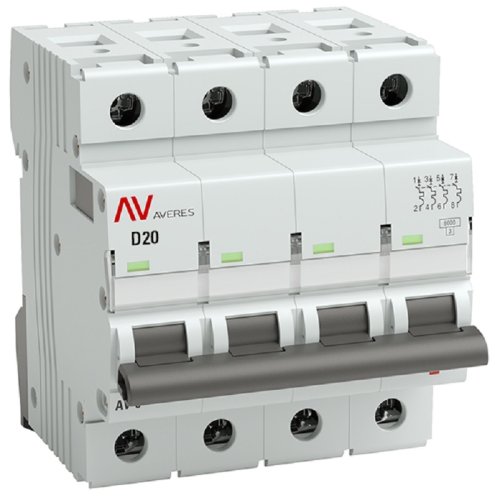 Выключатель автоматический EKF Averes AV-6 4п 20А D 6кА картинка