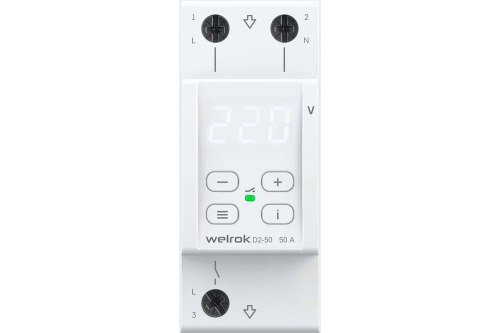Реле напряжения однофазное цифровое на DIN-рейку WELROK D2-50 White 50А 50-400В картинка