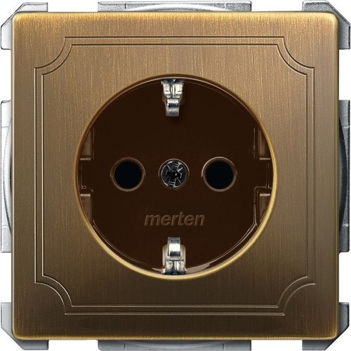 Розетка с заземлением без рамки Schneider Electric Merten Antique 1-м. шторки античная латунь картинка