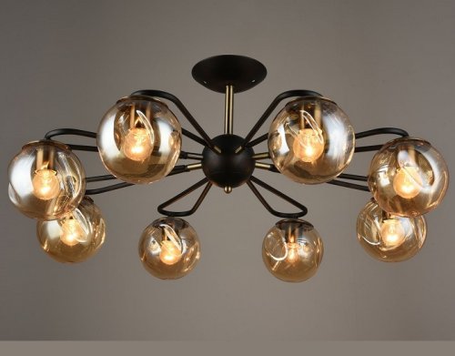 Люстра потолочная восьмирожковая Мелодия Света Техно/Модерн Е27 Черная/коричневая картинка 