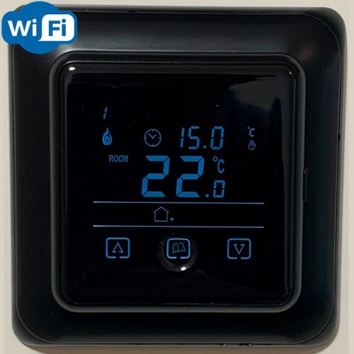 Терморегулятор сенсорный Warmlife BW по Wi-Fi датчик воздуха 3,6кВт 16А черный картинка