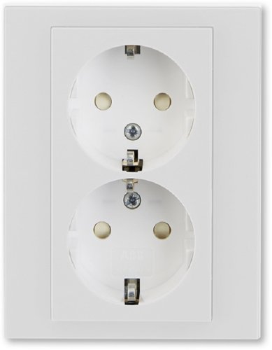 Розетка с заземлением ABB EPJ Levit 1-м. 2 мод. шторки серый/белый картинка