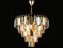 Люстра потолочная четырехрожковая на цепочке Хрусталь Мелодия Света Пластинки Е27 Золото P9328/4 картинка 