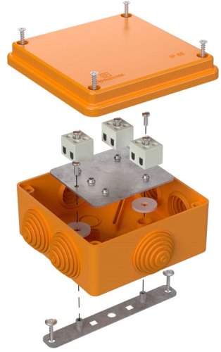 Коробка огнестойкая Промрукав 100x100x50мм под винт 6x1,5мм IP55 оранжевый Коробка огнестойкая Промрукав 100x100x50мм под винт 6x1,5мм IP55 оранжевый