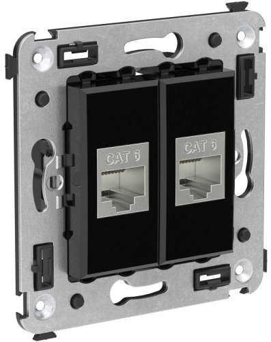Розетка компьютерная экранированная без рамки DKC Avanti 2-м. RJ45+RJ45 6е черный квадрат картинка
