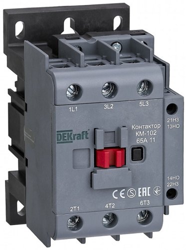 Контактор DEKraft КМ-102 3п 1НО+1НЗ 65А 400В тип АС3  картинка
