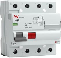 Выключатель дифференциального тока УЗО EKF Averes DV 4п 63А 100мА 10кА тип AC картинка