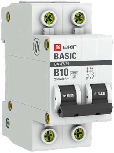 Выключатель автоматический EKF Basic ВА47-29 2п 10А B 4.5кА картинка