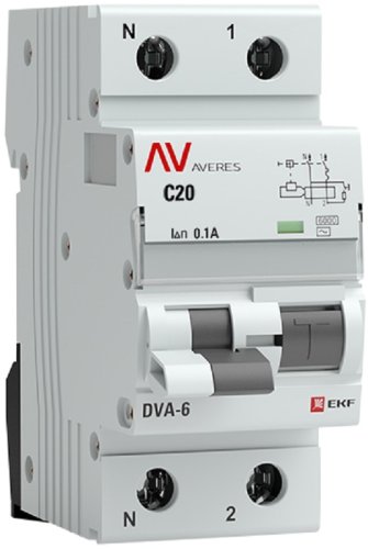 Автомат дифференциального тока АВДТ EKF Averes DVA-6 2п 20А 100мА 6кА C тип AC картинка