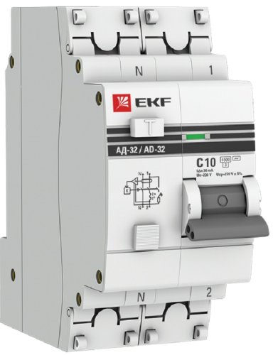 Автомат дифференциального тока АВДТ EKF PROxima АД-32 2п 10А 30мА 4,5кА C тип AC картинка