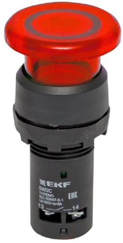 Кнопка-грибок без фиксации с подсветкой EKF PROxima SW2C-MD 1НЗ 22мм 220В IP54 красный картинка