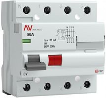Выключатель дифференциального тока УЗО EKF Averes DV 4п 80А 100мА 10кА тип AC картинка