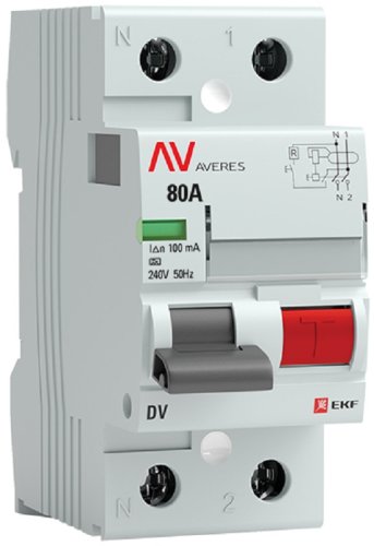 Выключатель дифференциального тока УЗО EKF Averes DV 2п 80А 100мА 10кА тип AC картинка