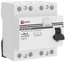 Выключатель дифференциального тока УЗО EKF PROxima ВД-100 4п 80А 100мА 4,5,кА тип AC картинка
