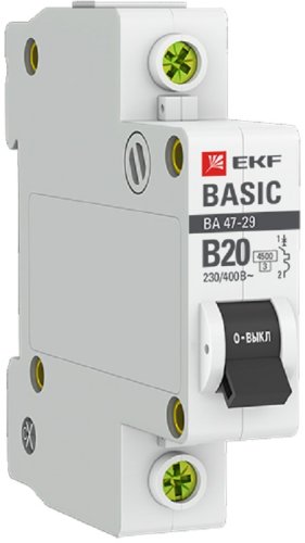 Выключатель автоматический EKF Basic ВА47-29 1п 20А B 4.5кА картинка