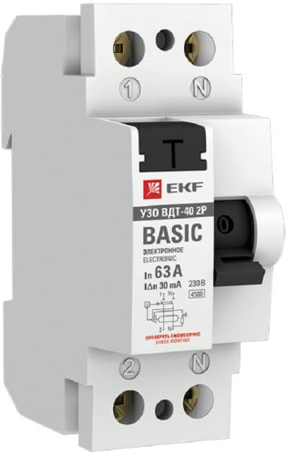 Выключатель дифференциального тока УЗО EKF Basic ВДТ-40 2п 63А 30мА 4,5,кА тип AC картинка