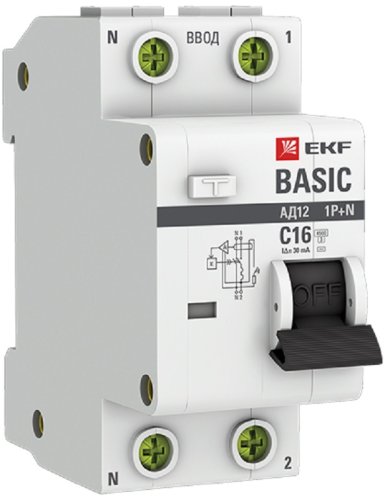 Автомат дифференциального тока АВДТ EKF Basic АД-12 2п 16А 30мА 4,5кА C тип AC картинка